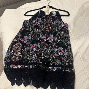 Floral Halter Dress with Crochet/Lace Hem